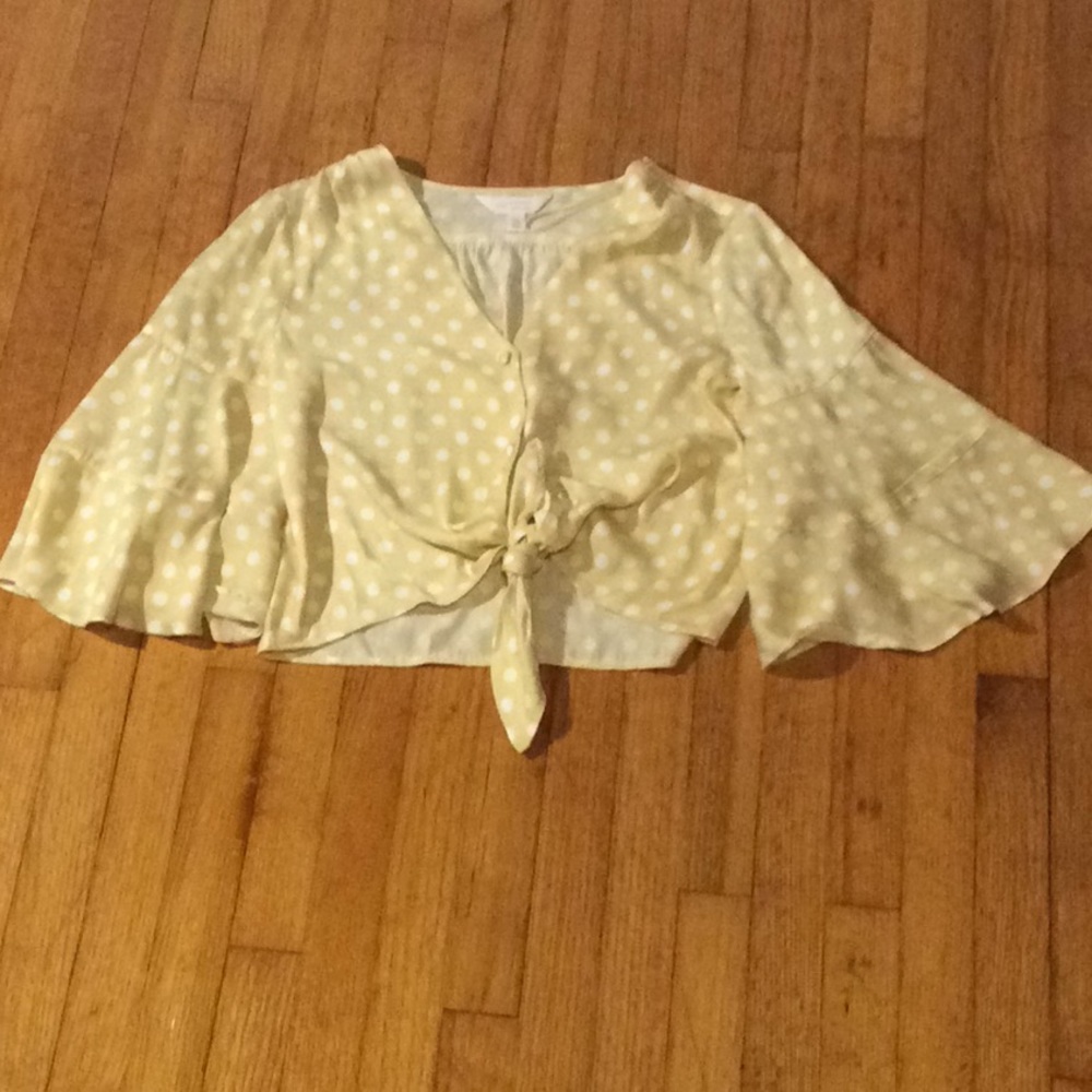 LC Lauren Conrad Pastel Yellow Polkadot Blouse